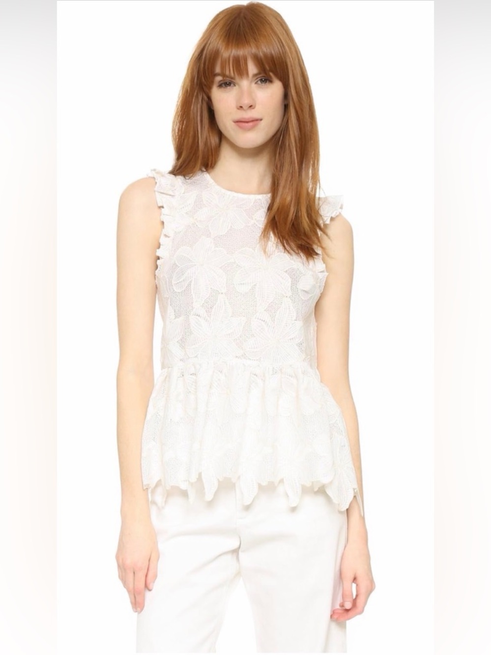 Twelfth Street by Cynthia Vincent Women's White Ruffle Shell Top size 0P NWT